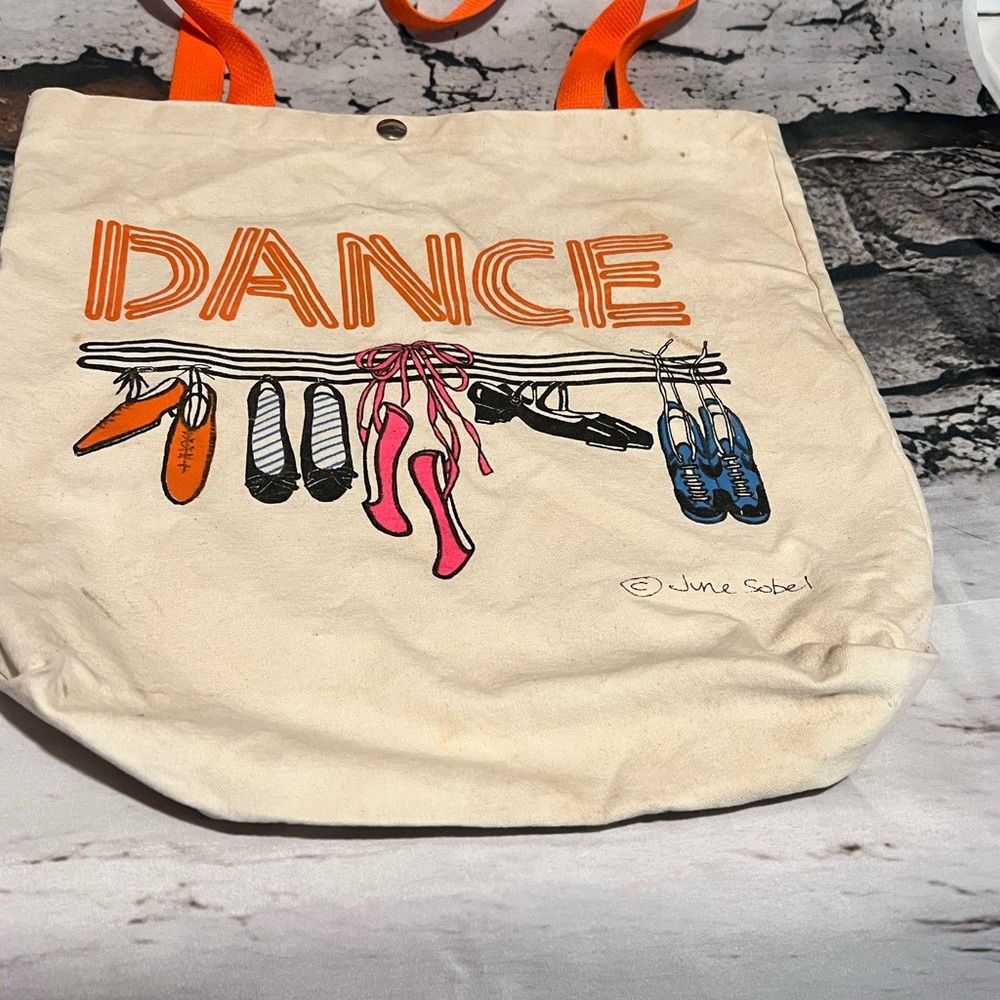 Vintage Dance Canvas Tote Bag with Orange Handles By June Sobel